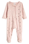 Nordstrom Babies'  Print Cotton Footie In Pink Lotus- Metallic Hearts