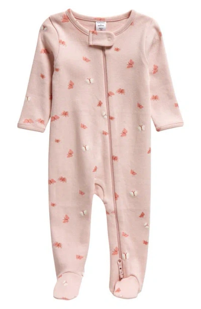 Nordstrom Babies' Print Cotton Footie In Pink Lotus Butterflies