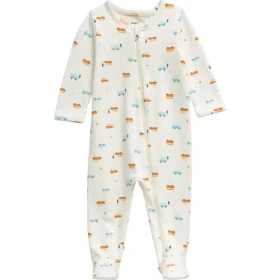 Nordstrom Babies'  Print Cotton Footie Romper In Ivory Egret Tiny Cars
