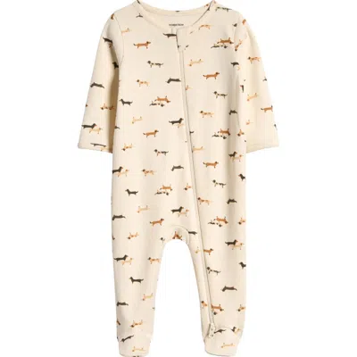 Nordstrom Print Cotton Footie Romper In Ivory Pristine Dachshunds