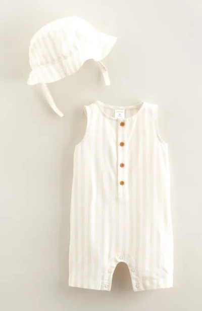 Nordstrom Babies'  Print Cotton Henley Romper & Hat Set