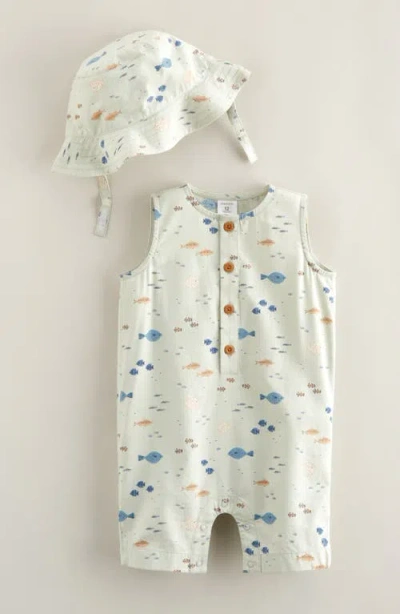 Nordstrom Babies'  Print Cotton Henley Romper & Hat Set