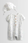 Nordstrom Babies'  Print Cotton Henley Romper & Hat Set In White- Blue Sailboats