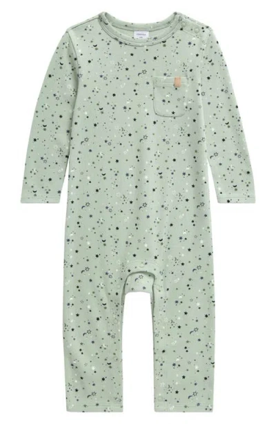 Nordstrom Babies'  Print Cotton Pocket Romper In Green Mirror Celestial