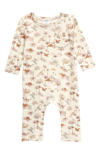 Nordstrom Print Cotton Pocket Romper In Ivory Egret Dino Forest