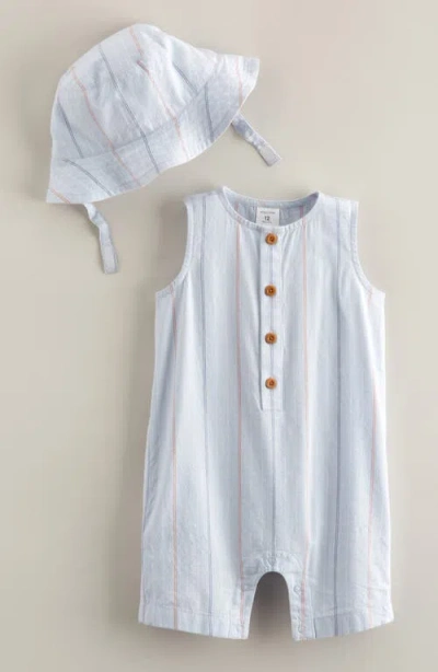 Nordstrom Babies'  Print Henley Romper & Hat Set In Blue