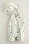Nordstrom Print Cotton Henley Romper & Hat Set