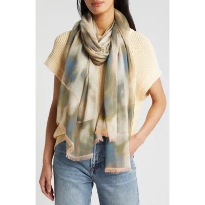 Nordstrom Print Modal & Silk Scarf In Beige- Blue Dyed Floral