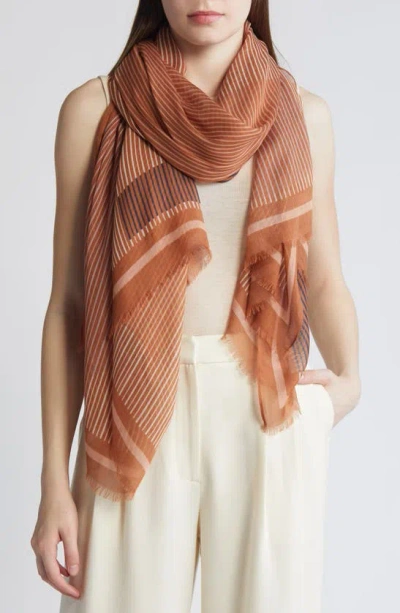 Nordstrom Print Modal & Silk Scarf In Brown Shaped Stripes