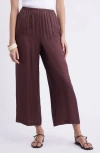 Nordstrom Print Pull-on Satin Crop Wide Leg Pants In Burgundy