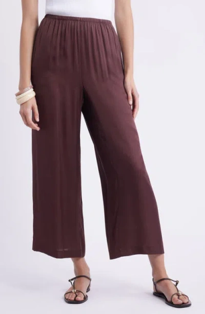 Nordstrom Print Pull-on Satin Crop Wide Leg Pants In Burgundy