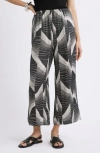 Nordstrom Print Pull-on Satin Crop Wide Leg Pants In Gray