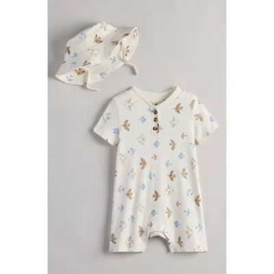 Nordstrom Babies'  Print Romper & Hat Set In White