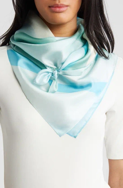 Nordstrom Print Silk Square Scarf In Teal Ombre Wave
