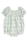 Nordstrom Babies'  Print Smocked Bubble Romper In Ivory Egret Lizzy Brocade