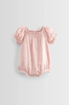 Nordstrom Print Smocked Bubble Romper In Pink Lotus Bunny Leap