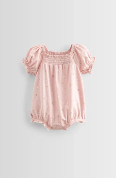 Nordstrom Babies'  Print Smocked Bubble Romper In Pink Lotus Bunny Leap