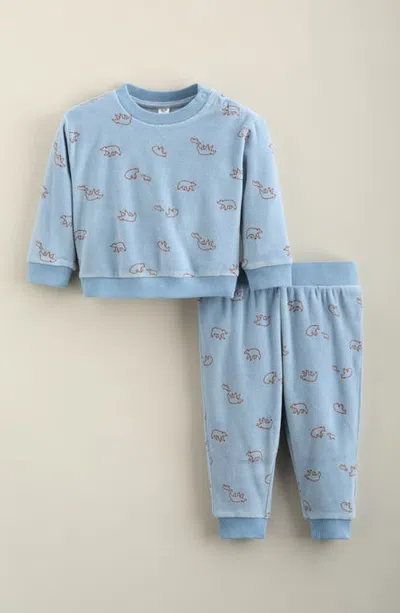 Nordstrom Babies'  Print Velour Sweatshirt & Joggers Set In Blue