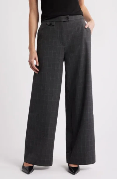 Nordstrom Print Wide Leg Pants In Grey Glen Plaid