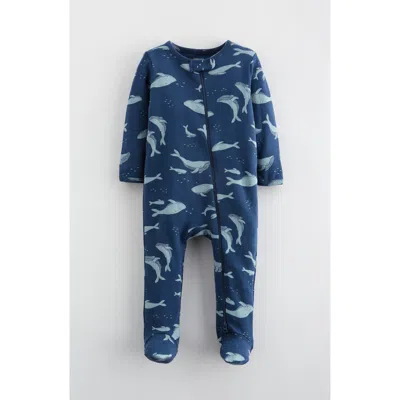 Nordstrom Babies'  Print Zip Cotton Footie In Blue