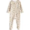 Nordstrom Babies'  Print Zip Cotton Footie In Beige Oatmeal Dogs