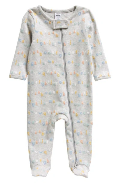 Nordstrom Babies' Print Zip Cotton Footie In Grey Fair Heather Abc