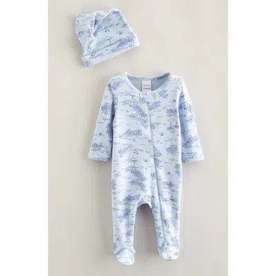 Nordstrom Babies'  Print Zip Footie & Beanie Set In Blue