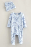 Nordstrom Print Zip Footie & Beanie Set In Blue