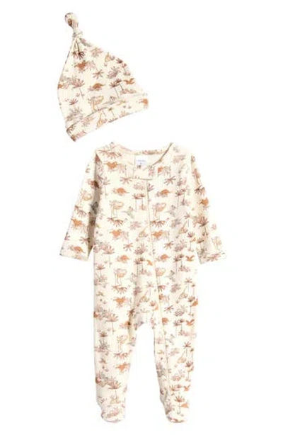 Nordstrom Babies'  Print Zip Footie & Beanie Set In Neutral
