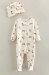 Nordstrom Print Zip Footie & Beanie Set In White