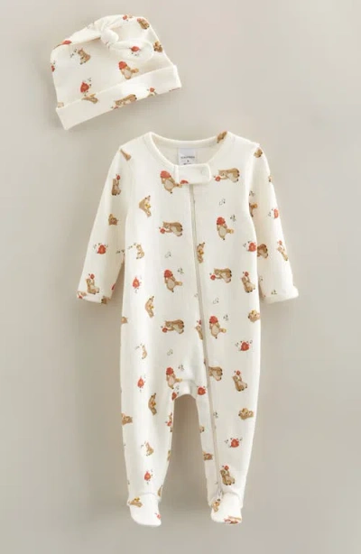 Nordstrom Babies'  Print Zip Footie & Beanie Set In White