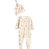 Nordstrom Babies'  Print Zip Footie & Beanie Set In Ivory Egret Dino Forest