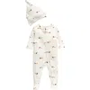 Nordstrom Babies'  Print Zip Footie & Beanie Set In Ivory Egret Sleighs