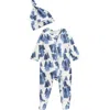 Nordstrom Babies'  Print Zip Footie & Beanie Set In Ivory Egret Winter Forest