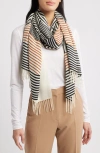 Nordstrom Printed Wool & Cashmere Tissue Wrap In Ivory Curved Stripes