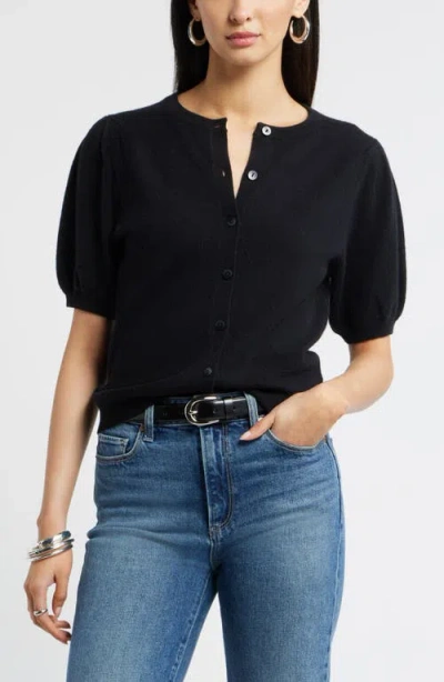 Nordstrom Puff Sleeve Cashmere Cardigan In Black