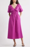 Nordstrom Puff Sleeve Cotton Poplin Dress In Pink Wild Aster