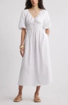 Nordstrom Puff Sleeve Cotton Poplin Dress In White
