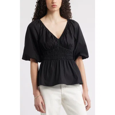 Nordstrom Puff Sleeve Cotton Poplin Shirt In Animal Print
