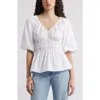 Nordstrom Puff Sleeve Cotton Poplin Shirt In White
