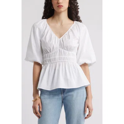 Nordstrom Puff Sleeve Cotton Poplin Shirt In White