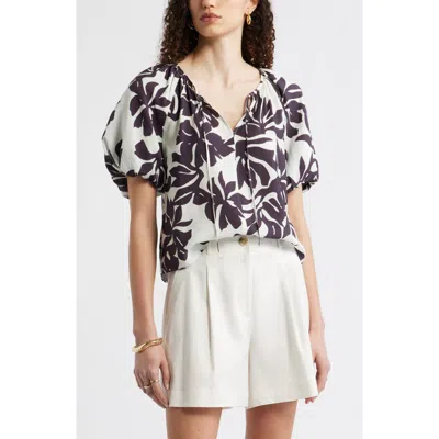 Nordstrom Puff Sleeve V-neck Shirt In Black