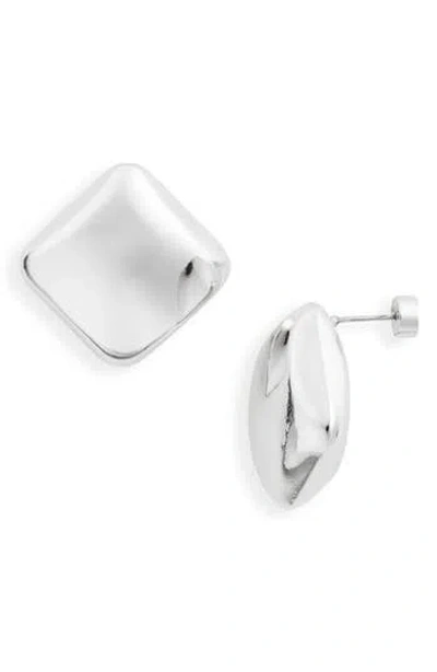 Nordstrom Puffed Square Button Stud Earrings In Silver