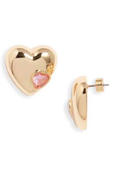 Nordstrom Puffy Heart & Stone Stud Earrings In Gold