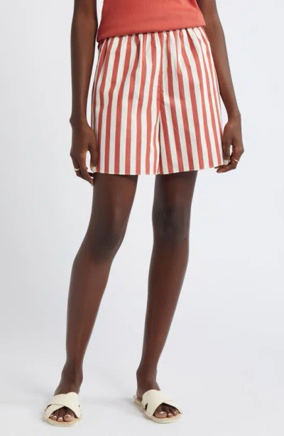 Nordstrom Pull-on Poplin Shorts In Rust S- Ivory Cabana Stripe