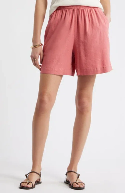 Nordstrom Pull-on Linen Blend Shorts In Pink