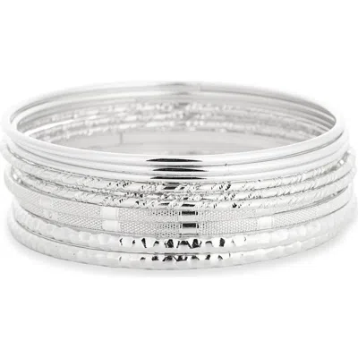 Nordstrom Rack 10-piece Set Mixed Texture Bangle Bracelets In Silver