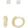 Nordstrom Rack 2-pack Cz Studs & Hoop Earrings Set In Clear- Gold