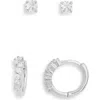Nordstrom Rack 2-pack Cz Studs & Hoop Earrings Set In Clear- Silver