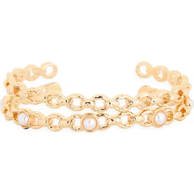 Nordstrom Rack 2-pack Faux Pearl Sparkle Cuff Bracelets In Gold